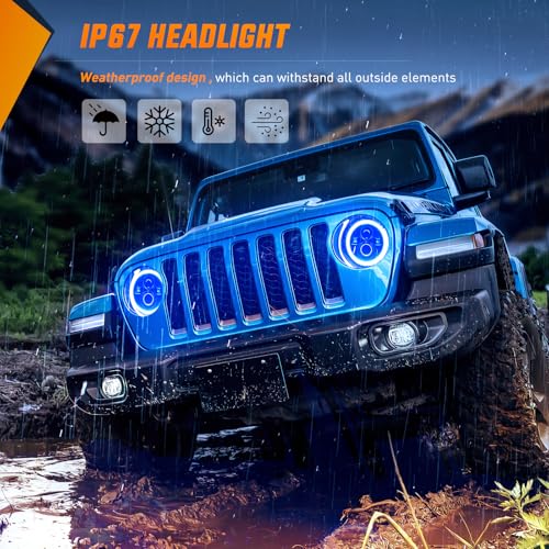 Image of Nilight 7 Inch Round LED Halo Headlights w /Turn Signal Amber Light Blue DRL High Low Beam 7 inch Headlight Compatible with 2007 2008 2009 2010 2011 2012 2013 2014 2015 2016 2017 2018 Wrangler JK JKU