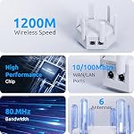 WiFi Repeater,WiFi Extender Signal Booster, 1200 Mbps Covers Up to 12880 Sq.ft and 60 Devices, Internet Extender, Dual Band 5GHz&2.4GHz, Ethernet Port Wireless Range Extender for Home&Office (White)