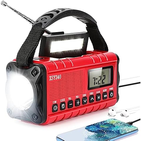 Emergency Weather Radio 10000mAh,Portable Power Bank with Solar Charging, Hand Crank & Battery Operated NOAA Alert, LCD Display, SOS Alarm, AM/FM & LED Flashlight, Clock Radio for Outdoor Emergency Cover
