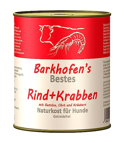 Barkhofen Tiernahrung Nassfutter für Ihren Hund 6X 800g – Hundefutter nass & getreidefrei mit Rind + Krabben - Hunde Futter in Dosen ohne Getreide