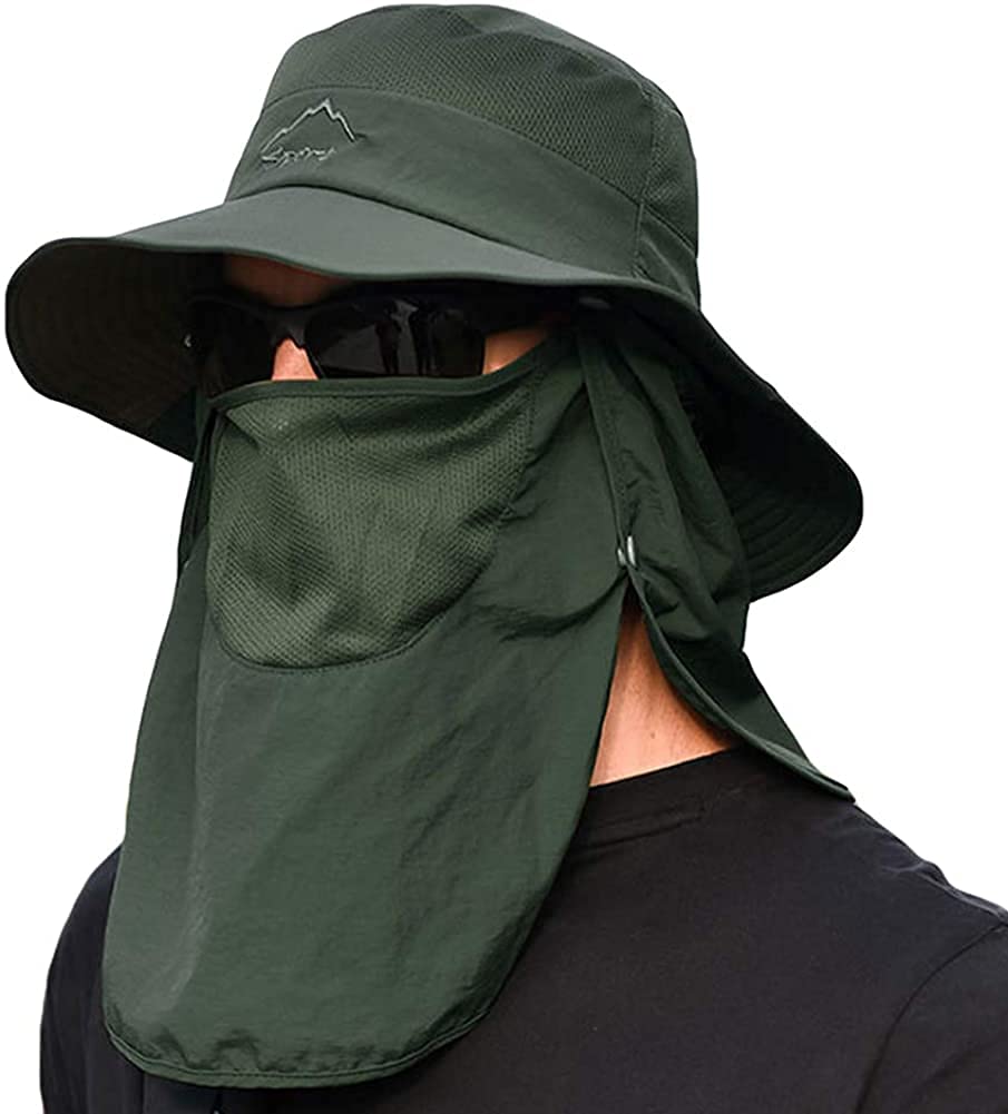 アウトドア 帽子 メンズ 農作業用 UVカット フェイスカバー付き ガーデニング 釣り 登山 首までガード 紫外線 熱中症対策 防水 防風 防塵 日除け 紫外線対策 折りたたみ あご紐付き 男女兼用