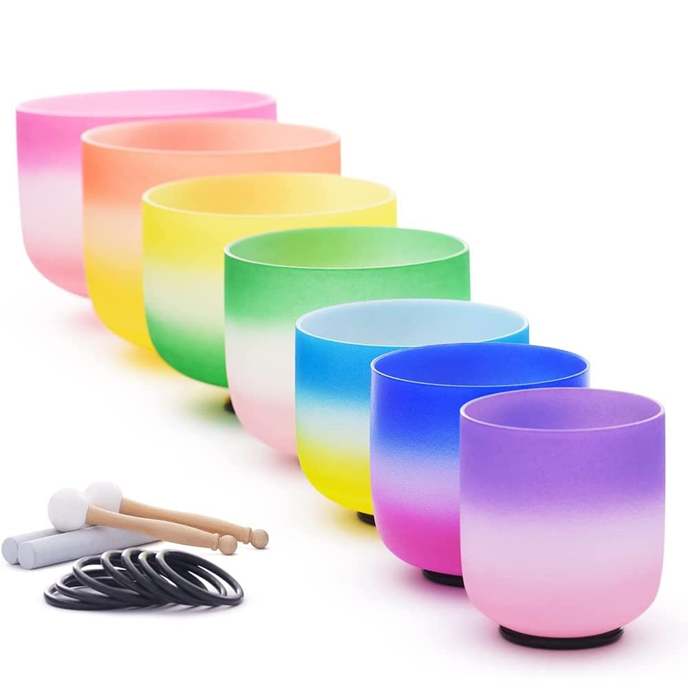 Crystal Singing Bowls Set, 6-12 Inch Note CDEFGAB, With Carrying Bag, For Calming Healing Sounds, Balancing Body Chakra, Adjusting Emotional State(432hz)