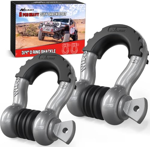 Image of Nilight 3 /4 inch D-Ring Shackle with 7 /8 inch Screw Pin 41,887lbs Break Strength,Heavy Duty Off Road Recovery Shackle with Isolators Washers for Use- Tow Strap,Winch,Off-Road Truck Vehicle,2 Count (Pack of 9)