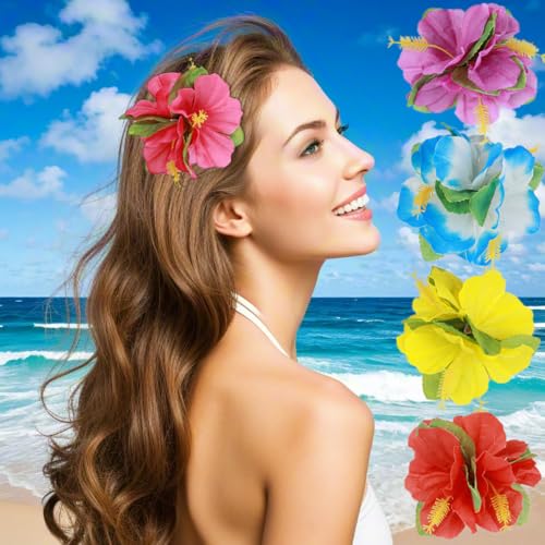 6 pinzas para cabello hawaianas con flores artificiales miniatura 5