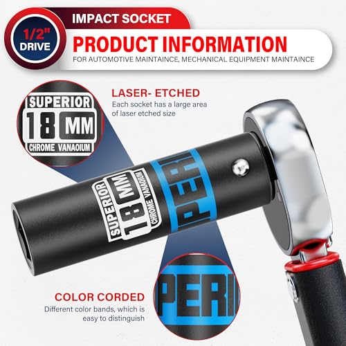 Image of 1 /2 inch Drive Impact Socket, 18 mm Deep Socket, Metric, 6 Point, CR-V, for Automotive Maintaince, Mechanical Equipment Maintaince