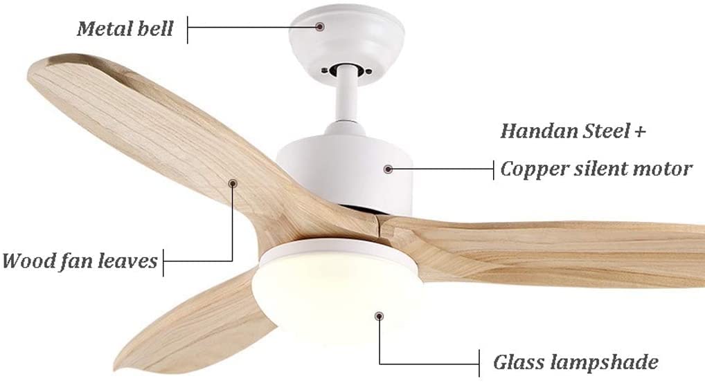 Wentylator Sufitowy Z Lampą Wentylator Sufitowy Light Wood Leaf Nowoczesny Metalowy Wentylator Sufitowy Light Living Room Mute Retro LED Remote Control Fan Light Lampy Sufitowe Z Wiatrakiem(52in)