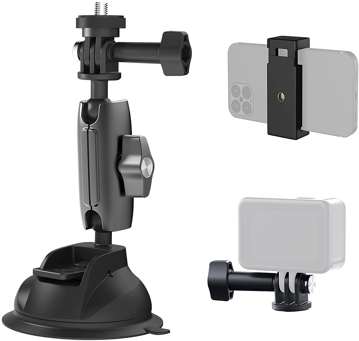 FiTSTILL Extended Car Suction Cup Bracket Compatible For Phone IPad Go Pro Hero Max DJI Osmo Pocket Action,with Magnetic Fixed Base 1/4"-20 Standard Thread Adapter,Double Ball Head Mechanism - View #12