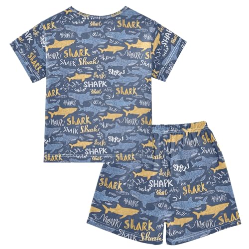 Cartoon Shark Creative Pattern Summer Cute Pajama Sets, Short Sets for Daily Wears and Sleep Wears2