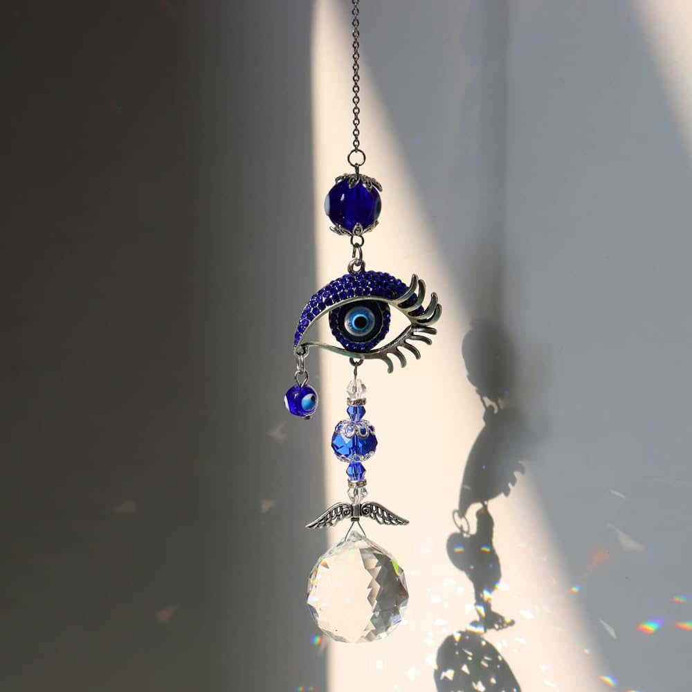 WULILONG Hanging Crystal Suncatcher Blue Evil Eye Suncatchers with Crystal Prism Balls Window Hanging Decoration Ornament Bedroom garden auspicious decoration - Image 3