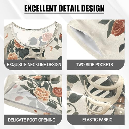 senya Short Sleeve Pajamas Sets Summer Cotton Sleepwear Skeleton Roses4