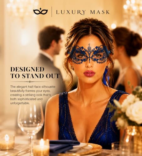 Image of Masquerade Mask for Women with Rhinestones - Elegant Metal Half Face Mask for Masquerade Parties, Mardi Gras, & Themed Events