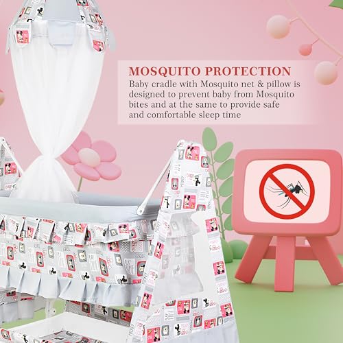 Image of New Born Baby Soft Seat Cradle with Swing and Mosquito Net, Four Wheels with Brake Lock for Swing Cradle /Jhula /Palna /Bed /Baby Safe for 0-2 Years (Grey)
