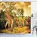 Ambesonne Giraffe Shower Curtain, Savannah Animals Walking in The Green Forest Savannah Wildlife Theme, Cloth Fabric Bathroom Decor Set with Hooks, 69