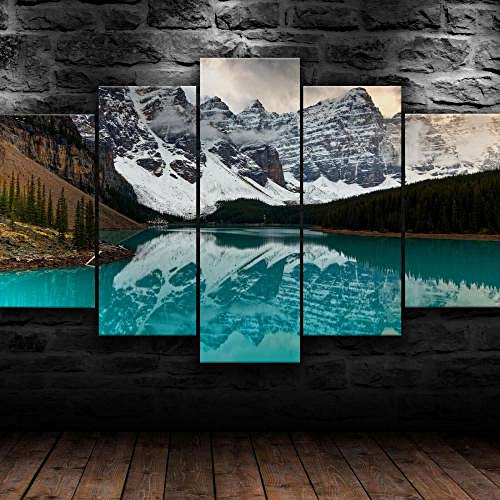 REGF Frameless Canvas Painting 5 Panel Mountain Blue Lake Landscape Nature UnFramed 5 Pieces Canvas Prints Wall Art Pictures Modern Canvas Painting Artwork for Home Decoration (Size 80X40inch)
