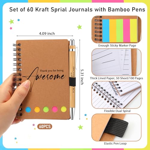 Carnets à spirales et stylos motivationnels Chuangdi (lot de 60) en kraft pour collègues - 3