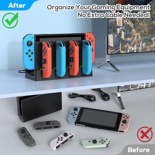 Image of Charger Dock Compatible with Nintendo Switch & OLED Models, Charging Dock for JoyCon up to 4 Controllers, Switch Controller Charger Station with Charging Cable