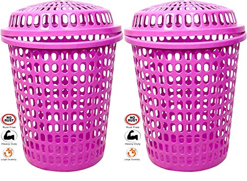 Image of 2 Laundry Basket with Lid, Cap - Durable (Unbreakable) 50L with 6 Months Warranty (Pink, Pink)