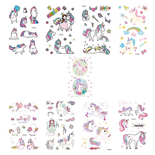 Lora Rossie Unicorn Temporary Tattoos for Kids Birthday Party Decorations 25 Sheets Unicorn Party Supplies Girls Party Favors 400+ PCS