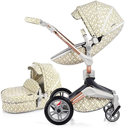 Hot Mom Stroller Baby Stroller 360 Degree Rotation Function,Baby Carriage Pu Leather Pushchair Pram Grid