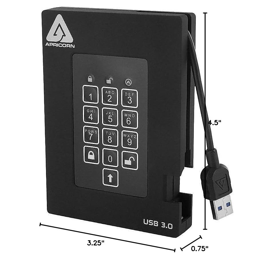 Image of Apricorn 2TB Aegis Padlock Fortress FIPS 140-2 Level 2 Validated 256-Bit Encrypted USB 3.0 Hard Drive with PIN Access (A25-3PL256-2000F)