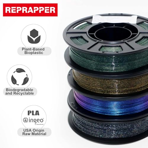 Image of RepRapper PLA Filament, Multicolor Glitter Sample Pack, Shiny Galaxy Silk PLA1.75MM for 3D Printer, Glow in The Dark Sparkle Laser Series 3D Printer Filament, 250g*4