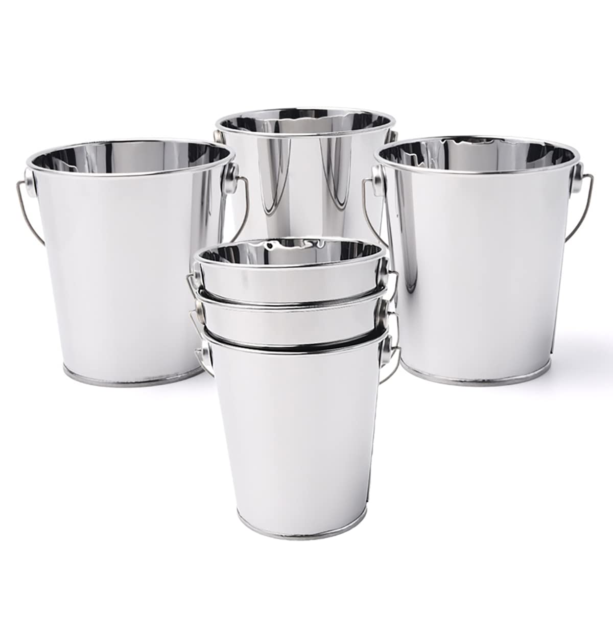 Verve Jelly Mini Serving Buckets 6Pack Chip Fry Pots Stainless Steel Icing Bucket Food Presentation Basket Small Metal Storage Pails for French Fries Chips Onion Rings Ice