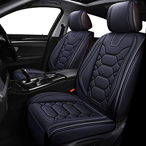OASIS AUTO Car Seat Covers Premium Waterproof Faux Leather Cushion Universal Accessories Fit SUV Truck Sedan Automotive Vehicle Auto Interior Protector Front Pair (OS-004 Black)
