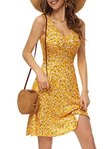 Image of HUHOT Womens Sleeveless V Neck Dress with Pocket Summer Beach Midi Flared Tank Dress
