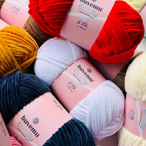 Image of Cuddly Velvet Chenille Yarn, Super Soft Fluffy Bulky for Knitting Crocheting Crafting Blanket Amigurumi, Durable for Shedding, 100 Gram (3.53 Ounces) 109 Yards (100 Meters) (Baby Yellow)