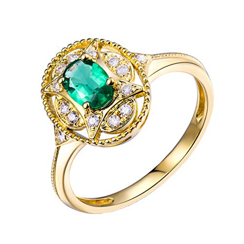 Banemi Anillo de Compromiso de Mujer Oro 18K, Anillos Niña 0.5ct Esmeralda Diamante Anillos Fiesta Viaje Joyas Talla 9,5