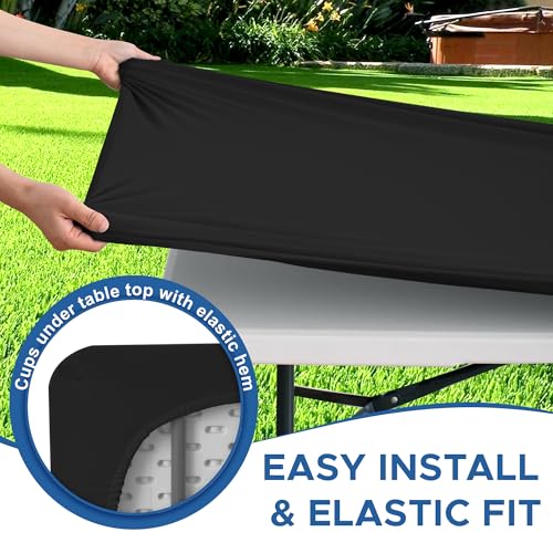 Fitted Tablecloth for 6 Foot Rectangle Tables-6 Pack Black Elastic Outdoor Picnic Table Cover-Spandex Stretch Folding Table Cloths 6 ft for Camping Dining Room Patio Kitchen Banquet Party - Image 6