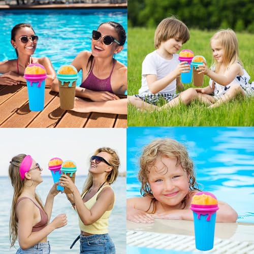 Lansls Slushy Maker, Slush Becher, Eis Zum Kneten Slushy Becher, Quick Frozen Magic Cup, Silikon Slushy Maker Cup, Slush Cup Mit Strohhalmlöffel für Diy Cola Oder Saft (Blue, 500ML) – Bild 8