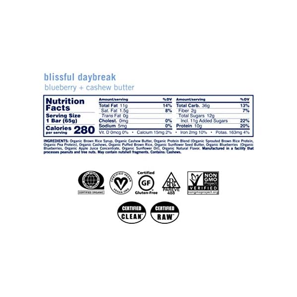 GoMacro Macrobar Organic Vegan Protein Bars - Blueberry + Cashew Butter (2.3 Ounce Bars (Pack of 12)