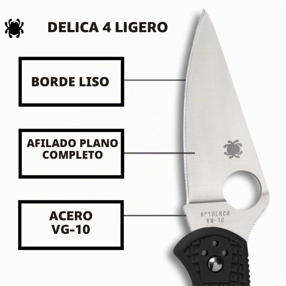 Spyderco Delica 4 - Cuchillo plegable ligero de 7.2 pulgadas con hoja de acero plano de 2.9 pulgadas y mango FRN de alta resistencia, molienda PlainEdge