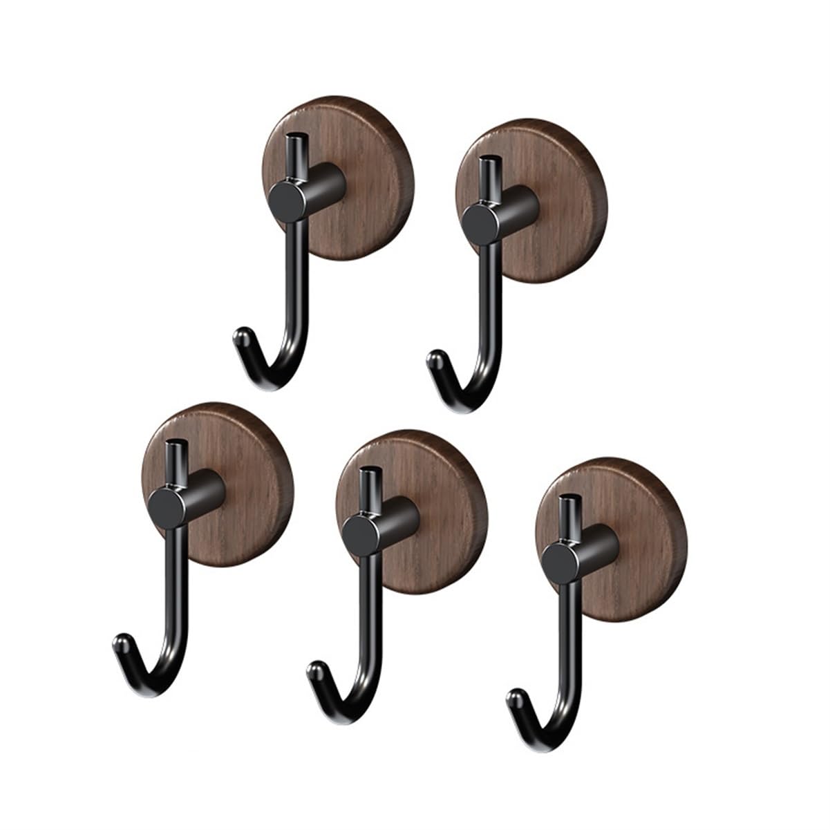 Wdwdw Walnut Coat Rack With Hooks Self-Adhesive - 5 Pack,Retro Wood Base With Metal,No Drilling Decorative Wall For Towel