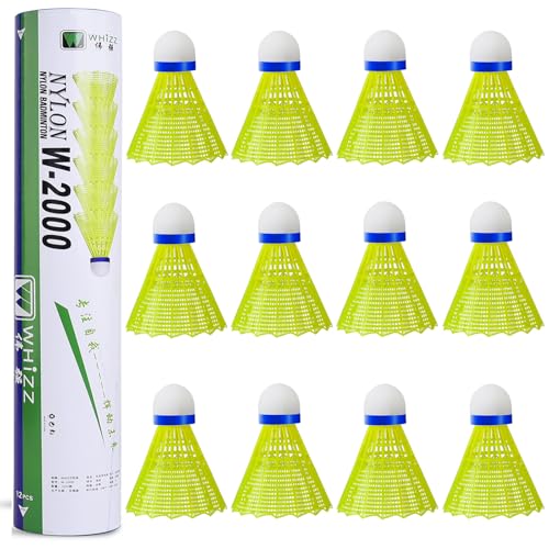 BAIHUALIN WHiZZ - Volano da badminton in nylon resistente, per principianti e giochi ricreativi, 12 pezzi, giallo