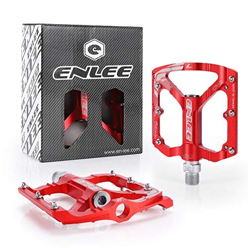 MatyKit S Shape Mountain Bike Pedals of Lightweight, Specialized 9/16" UD Bearings Ultra Strong Colorful CNC Machined Alloy Bicycle Non-Slip Pedal, Anodizing Sealed 3 Bearing Cycling Pedals (Red)