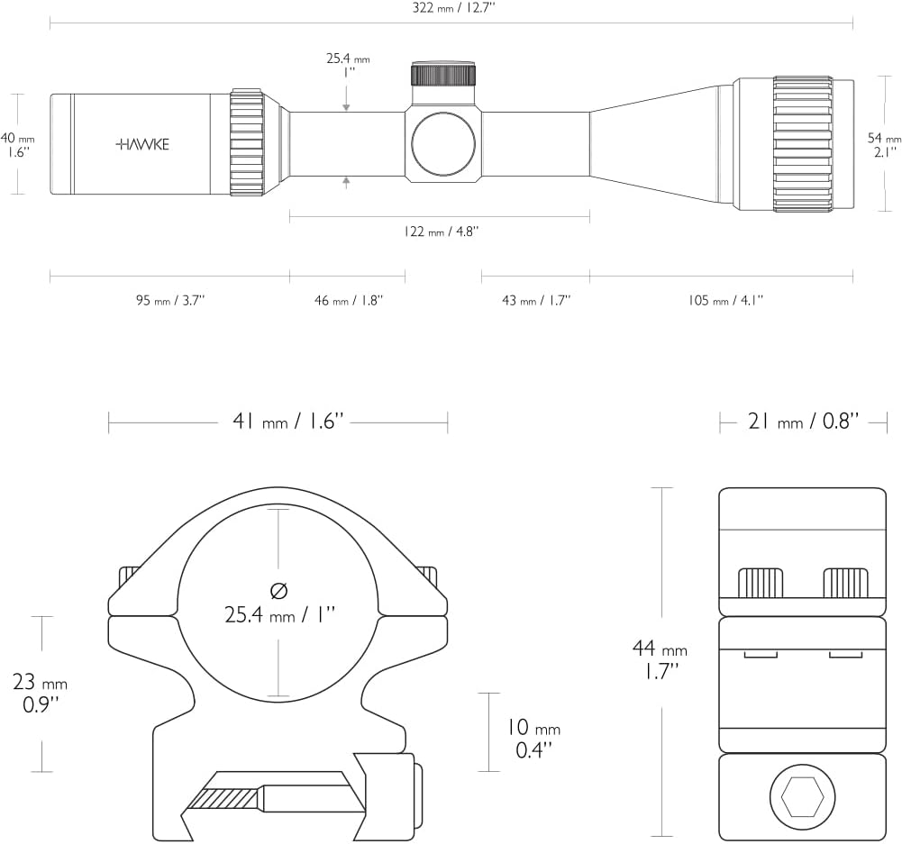 Hawke Hunting Precision H2 Optics Fast Focus Mil Dot Reticle Vantage 3-9x40 AO Riflescope, 14123