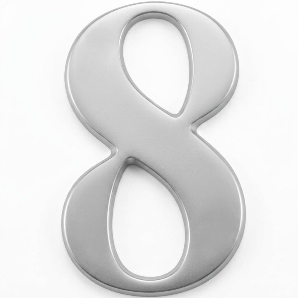 3" House Door Number Silver Anodised Self Adhesive, Times Roman, 8
