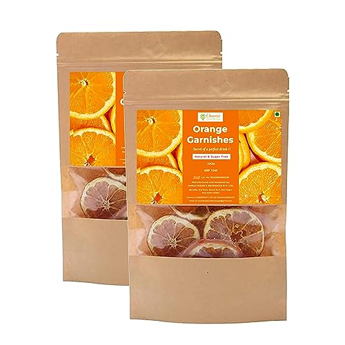 Image of Omrai Foods Dried Orange Slices Garnishes 50GM (Pack of 2) | Dehydrated Orange Fruit Garnish for Cocktails, Mocktails, Detox Water, Tea | 100% Natural Air Dried Fruit Slices for Decoration
