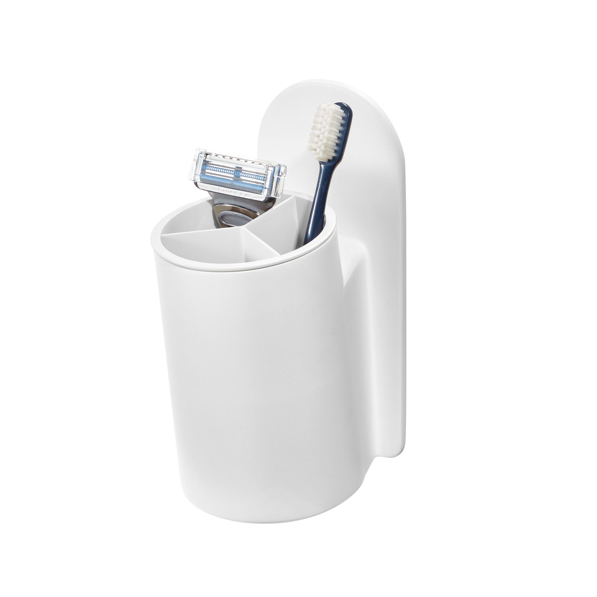 Gobelet auto-adhésif divisé blanc iDesign pour salle de bain rangée