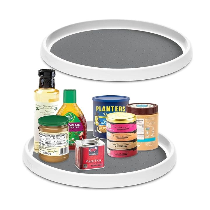 30cm Non-Slip Turntable Lazy Susan Organizer [2-Pack] - 360 Degree Rotating Tray Rack for Cabinet and Tabletop, Pantry Storage, Kitchen, Fridge, Vanity, Countertop, Spice Carousel (Large)