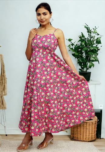 Image of JAIPUR HAND BLOCK Cotton Sleeveless Long Flared A Line Dress|Gown (S00063)