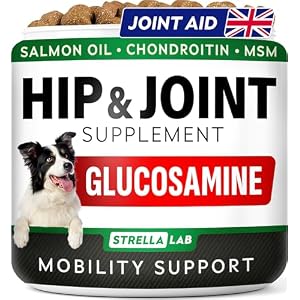 StrellaLab – Treats Over Tablets! Advanced Joint Aid Supplement Chews for Dogs – Hip & Joint Health Care with Glucosamine & Chondroitin – Made in UK – Senior & Adult – 60 Count