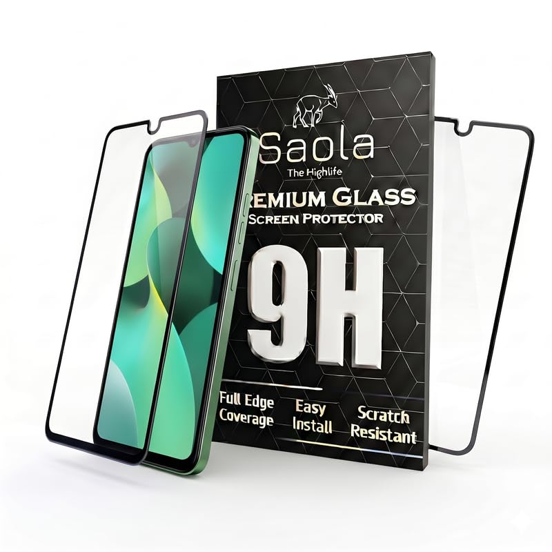 Image of Saola HD Clear Tempered Glass for Tecno Spark 10C | High Strength 9H Protection, Smooth Touch, Full Coverage Screen Guard, 2-Step Installation Kit | Quick & Easy Application (Pack of 2)
