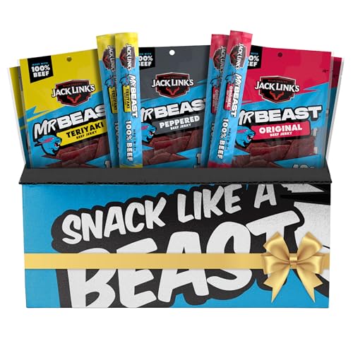 Jack Link’s x MrBeast Beast Beef Jerky Variety Box, 1.25oz Jerky Bags, 0.92oz Beast Sticks, Made with 100% Real Beef, Pantry-Ready, Kids Snacks