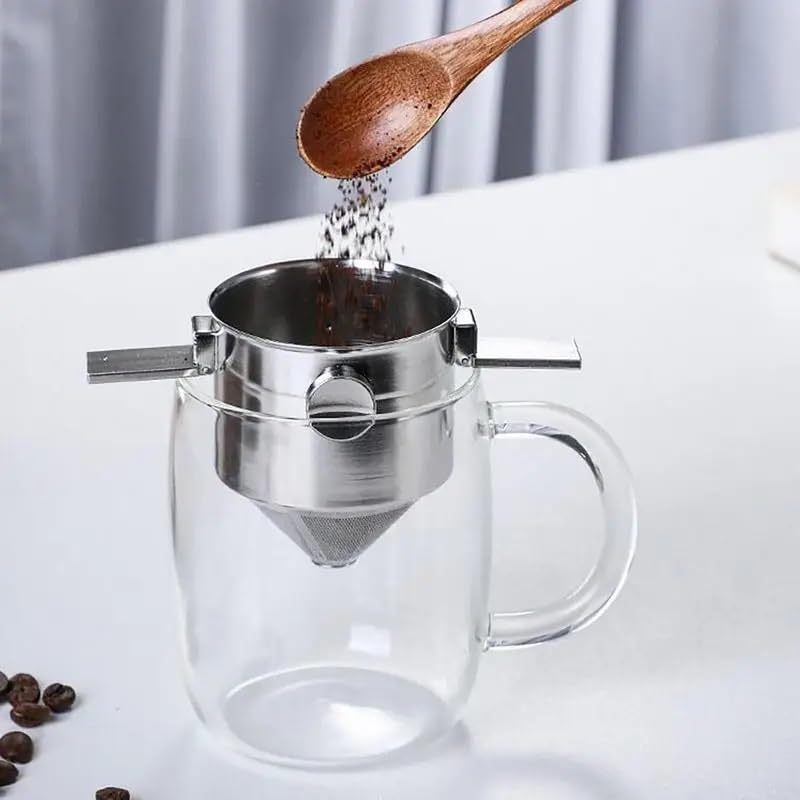Feinmaschiger, wiederverwendbarer Kaffeefilter for Übergießen, Edelstahl, großes Fassungsvermögen for Tee und Kaffee, feinmaschige Filter