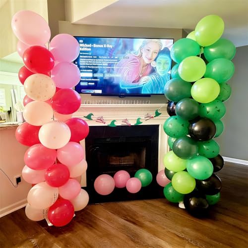Image of Jobkoo Pink and Green Balloons 12 Inch Dark Green Light Pale Pink Printed Birthday Latex Balloons for Girls Wizard Decor Baby Shower Bachelorette Party Decorations Supplies