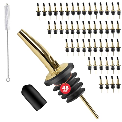48 Pack Stainless Steel Bottle Pourers for Alcohol, Liquor, and Wine - Bar Accessories, Spouts for...