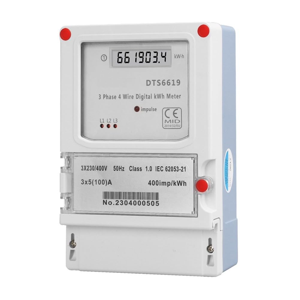 Medidor de energía trifásico, medidor de electricidad kWh, pantalla digital de montaje en pared, 3 x 230/400 V 100 A, lectura LCD para el hogar